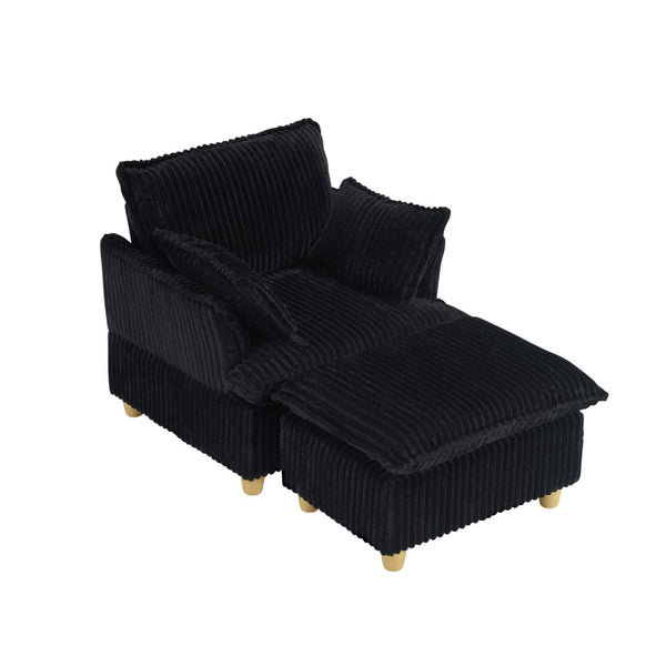 English Elm This Corduroy Single Seat Sofa with Ottoman Brings Retro Texture to Any Cozy Nook W1658P254581
