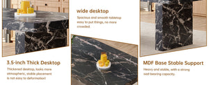 English Elm Table and Chair Set 7 Piece Black Marble Mdf Dining with Pu Leather Seating W1151S04135
