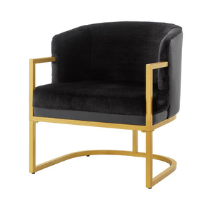 English Elm Modern Faux Fur Accent Chair Plush Upholstered Seat with Gold Iron Legs for Any Room Black N763P360688B