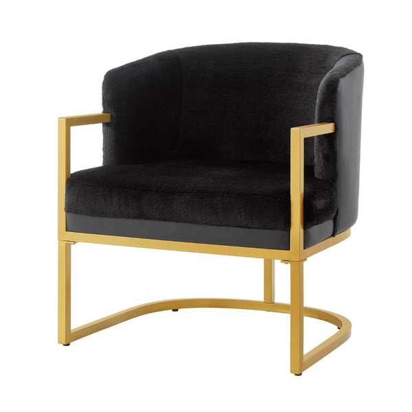 English Elm Modern Faux Fur Accent Chair Plush Upholstered Seat with Gold Iron Legs for Any Room Black N763P360688B