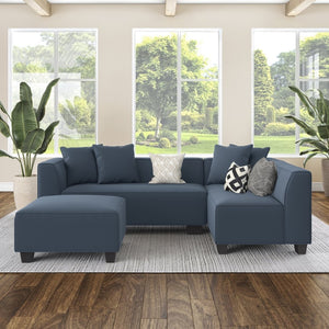 English Elm Marston Corduroy L-shape Sectional Sofa Deep Seating Six Seat Modern Living Room Navy Blue B127S00003