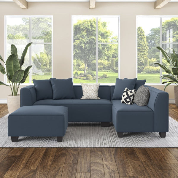 English Elm Marston Corduroy L-shape Sectional Sofa Deep Seating Six Seat Modern Living Room Navy Blue B127S00003