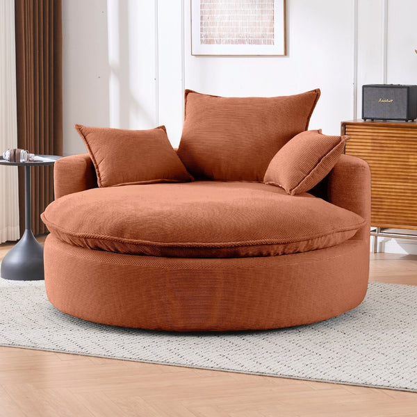 English Elm 360 Swivel Corduroy Barrel Lounge Chair with Pillows for Living Room or Bedroom Orange W1752P410949
