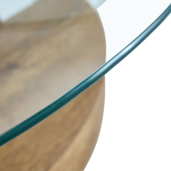 English Elm Contemporary White Marble & Wood Grain Double-Layer Coffee Table with Tempered Glass Top, Stylish Centerpiece W1512P386948