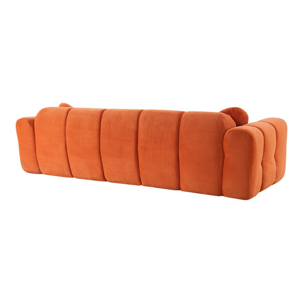 English Elm 98.4" Corduroy Cloud Puff Sofa Vacuum Packed 4-seater Living Room Couch with Pillows Orange W5515P477306