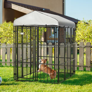 English Elm Pawhut Outdoor Dog Run Kennel with Canopy Heavy Duty Steel Chain Link Playpen W2225P217157