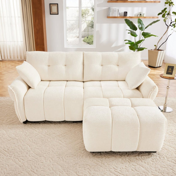 English Elm Modern Chenille Two-seater Sofa with Matching Ottoman for Living Room Apartment White W714S01650