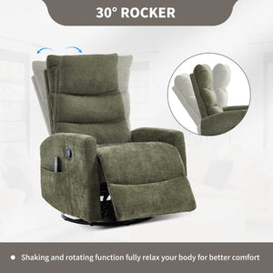 English Elm Heat Massage Rocker Recliner with Swivel Base Vibrating Nodes Lumbar Relief Fabric W3224P357572