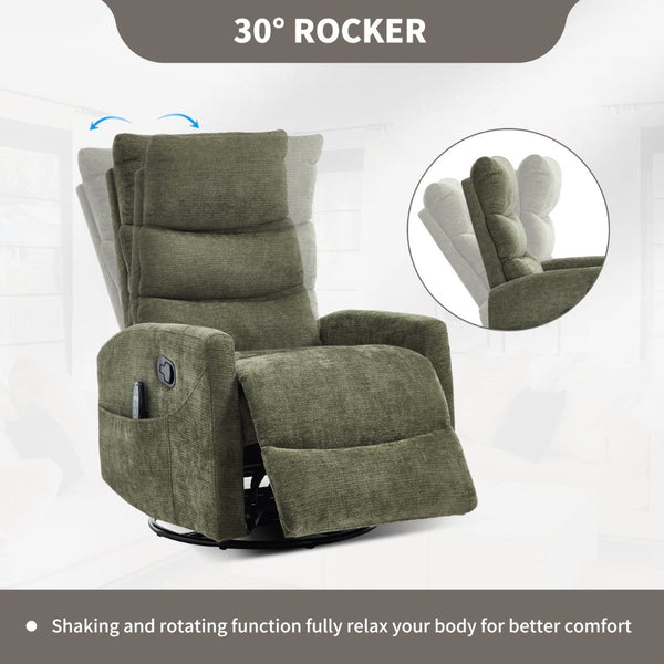 English Elm Heat Massage Rocker Recliner with Swivel Base Vibrating Nodes Lumbar Relief Fabric W3224P357572