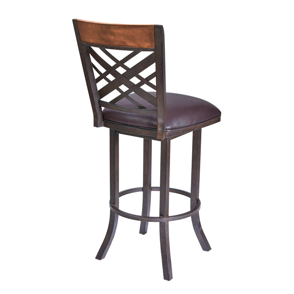 English Elm Mivara 30" Barstool Auburn Bay Finish with Brown PU Upholstery, Stainless Steel Base, Modern Durable Seating B2736P354272