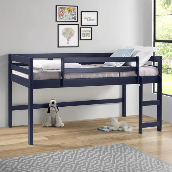 English Elm Lara Twin Loft Bed in Navy Blue Solid Pine with 13 Slat System, Guardrail & Reversible Ladder B2726P277884