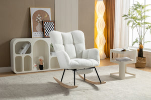 English Elm 067-teddy Fabric High Back Nursery Rocking Chair with Adjustable Footrest and Storage Pocket Ivory W527P420892