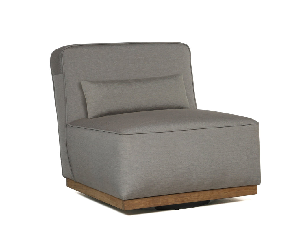 Sunpan Carbonia Swivel Lounge Chair - Modern Palazzo Taupe Fabric, Eco-Friendly Teak Wood, Outdoor Comfort