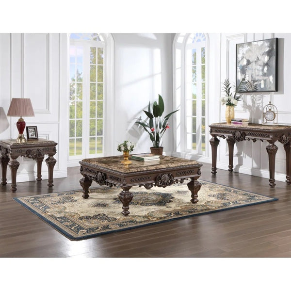 English Elm Solid Wood Hand Carved Console Table Marble Top Cherry Finish Formal Entryway Piece B011P474464