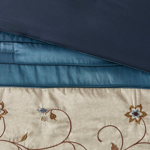 English Elm Embroidered 7-Piece Navy King Comforter Set With Floral Design & Decorative Pillows For Elegance B03596945