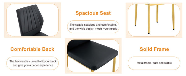 English Elm Table and Chair Set Marble Glass Top Gold Legs Modern 5 Piece Dining for Small Spaces Black,White+Gold W1151S04652