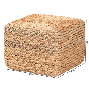 English Elm Modern Seagrass Woven Footstool Handcrafted Water Hyacinth Boho Living Room Accent B2750P420394