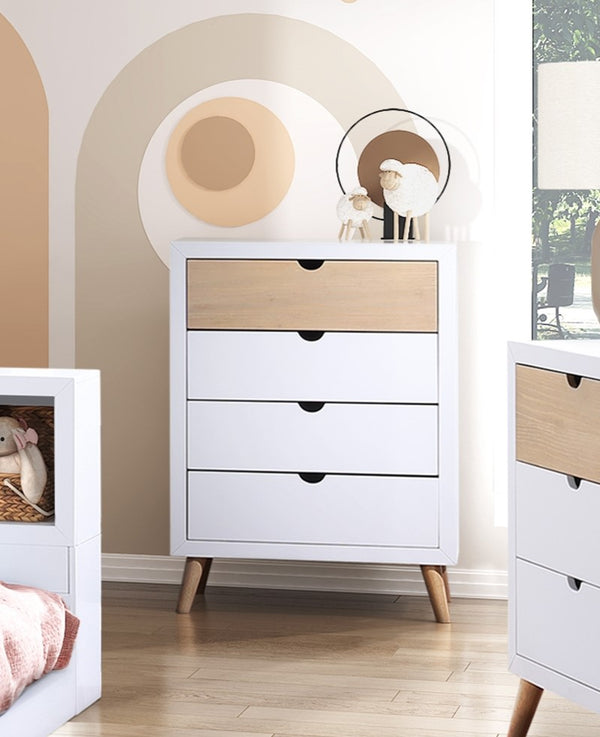 English Elm White Asker Two-Tone Storage Chest with Grooved Handles, Mid-Century Pine Veneer Dresser for Kids Bedroom B011P286909