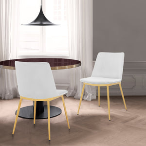 English Elm Opalyn White Velvet Dining Chairs Set of 2 — Luxurious Gold Legs, Modern Accent Seating for Home Decor B2736P354370