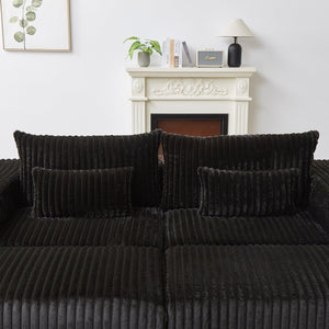 English Elm 87" Oversized Sectional Lounge Chaise - Cloud-Like Comfort In Stylish Black Corduroy With Footstools W834S00333