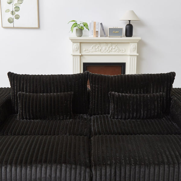 English Elm 87" Oversized Sectional Lounge Chaise - Cloud-Like Comfort In Stylish Black Corduroy With Footstools W834S00333