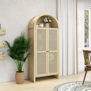 English Elm 70.28" Tall Arched Kitchen Pantry - Elegant Rattan Storage Cabinet With Adjustable Shelves & Safety Features W688P204451