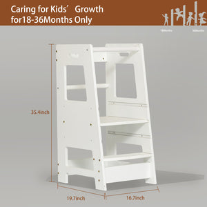 English Elm Toddler Adjustable Learning Tower with 4-Sided Safety Rail, 3 Heights, Anti-Slip Stable Step Stool White W2701P207516