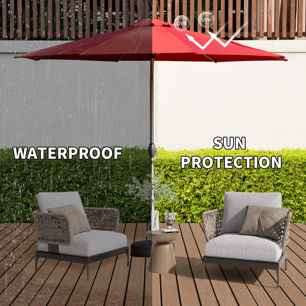 English Elm 9FT Patio Umbrella with Crank & Tilt, 180G UV‑Resistant Waterproof Canopy, Wind‑Vent, 8 Ribs Brick red W1859P195946