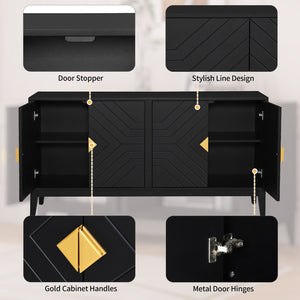 English Elm Christopher Knight Home® - 4-Door Elegant Sideboard Storage Cabinet With Gold Handles - Modern Black Design For Living & Dining N759P192449B