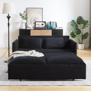 English Elm MH'' MH' 64.5 Inch Sleeper Sofa Bed with Corduroy Upholstery, Sturdy Wood & Iron Frame, 3-in-1 Convertible Comfort Black W1193S00125