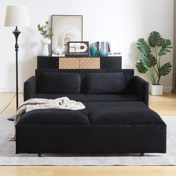 English Elm MH'' MH' 64.5 Inch Sleeper Sofa Bed with Corduroy Upholstery, Sturdy Wood & Iron Frame, 3-in-1 Convertible Comfort Black W1193S00125