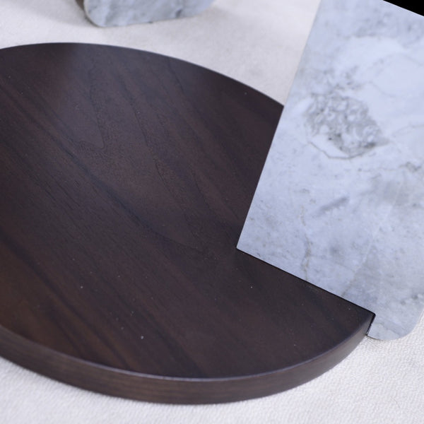 English Elm Set of 2 Round Sintered Stone Nesting Tables Sleek Modern Accent for Living Rooms W2899P405895