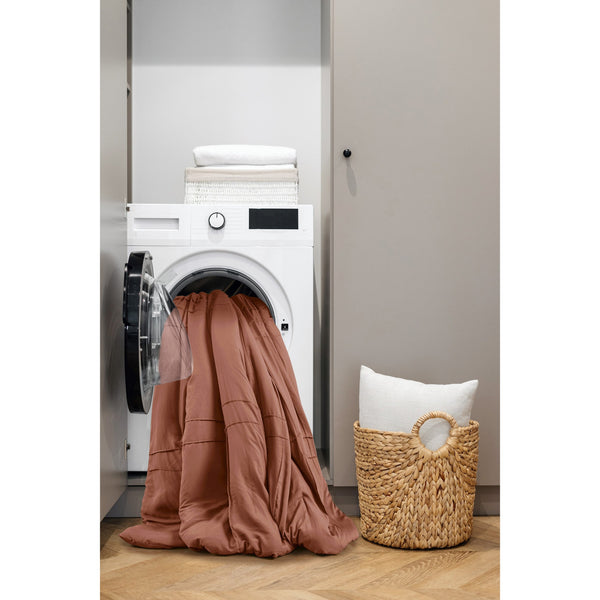 JLA Home Comfort Spaces - Soft Pinch-Pleat Microfiber Comforter Set with Subtle Grid Texture, Year-Round Lightweight Warmth Clay AM10-0393