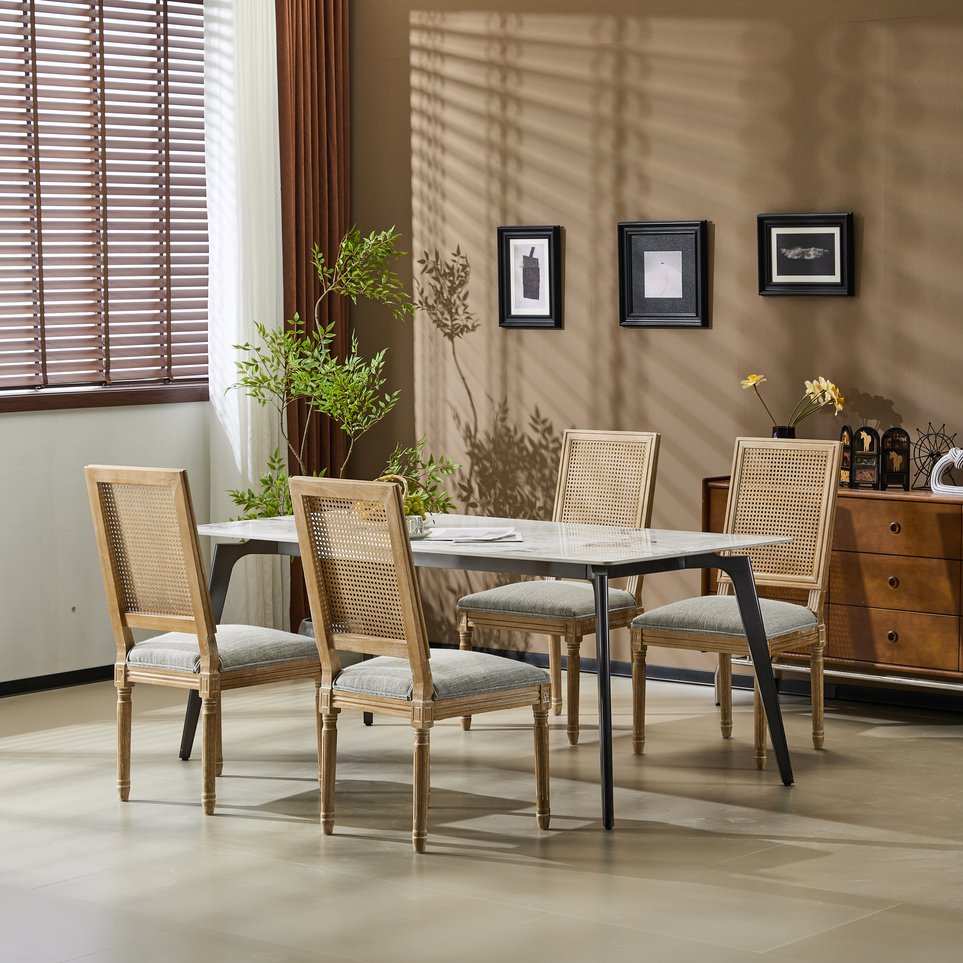 English Elm Christopher Knight Home® - [Set Of 4] French Country Dining Chairs - Vintage Cane Backrest, Upholstered Seats & Fluted Legs N767P263678G_4