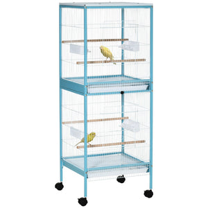 English Elm Pawhut Two-tier Indoor Bird Aviary Steel Wire Cage with Rolling Casters Multi-door W2225P217029
