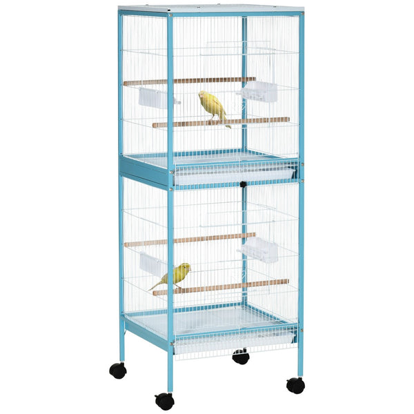 English Elm Pawhut Two-tier Indoor Bird Aviary Steel Wire Cage with Rolling Casters Multi-door W2225P217029