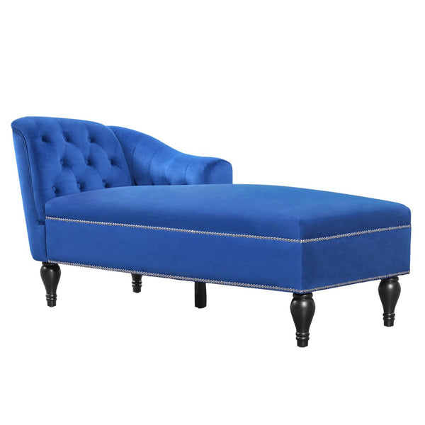 English Elm 58'' Velvet Chaise Lounge Tufted Right Arm Sleeper with Nailhead Trim Turned Wood Legs N723P431292C