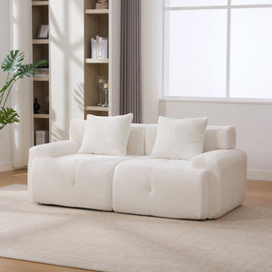English Elm 73" Modern Modular Sectional Sofa Loveseat with Tufted Fuzzy Polyester Upholstery, Foam & Pocket-Spring Seats, Padded Arms, Includes 2 Accent Pillows for Living Room, Office, Apartment Ivory W3118P371705