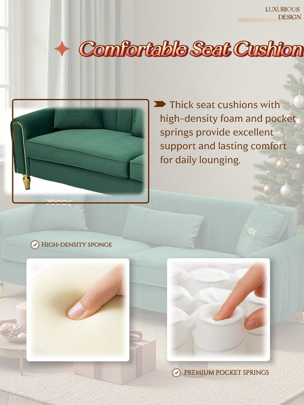 English Elm FX-P11-GR Contemporary 87.4" Upholstered 3-Seater Sofa with Pocket Springs, Plush Fabric & Pillows W576P360571