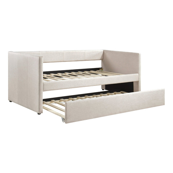 English Elm 1pc Trudy Daybed with Trundle Upholstered Fabric Modern Wooden Frame Versatile Guest Sofa Bed Beige 82.5 L x 33 W x 6.5 H B011P256686