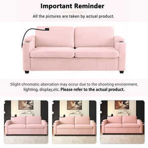 English Elm 72.8" Corduroy Convertible Loveseat with Full Bed Usb Charging and Storage Pockets N719P208880P
