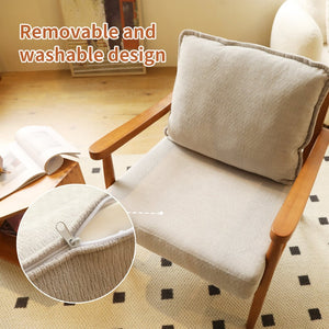 English Elm Cute Fabric Armchair Solid Wood Frame Compact Upholstered Seat for Bedroom or Apartment Grey W2105P420766