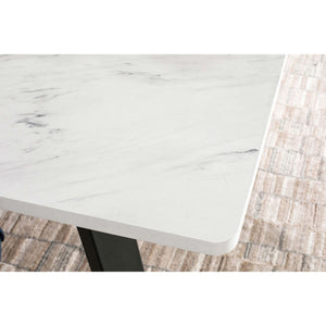 English Elm Vesper Rectangular Faux White Marble Dining Table with Gunmetal Angled Legs — Sleek Modern Anchor for Entertaining Spaces B062S01013