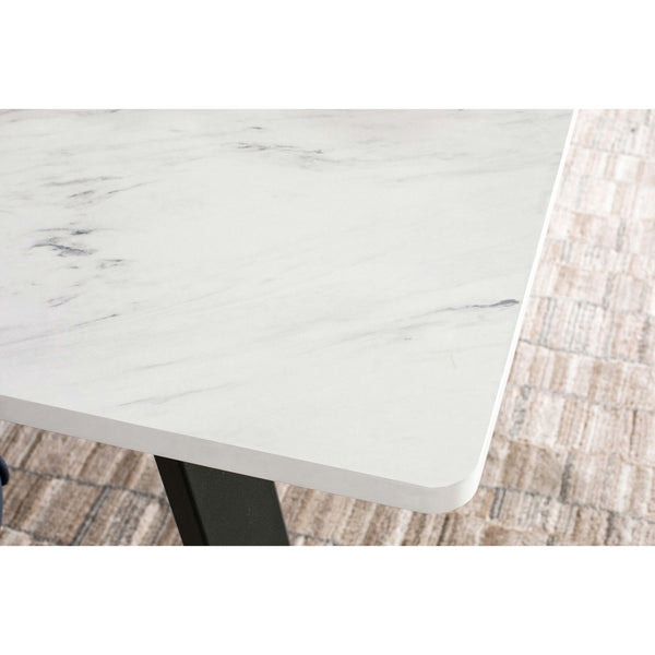 English Elm Vesper Rectangular Faux White Marble Dining Table with Gunmetal Angled Legs — Sleek Modern Anchor for Entertaining Spaces B062S01013