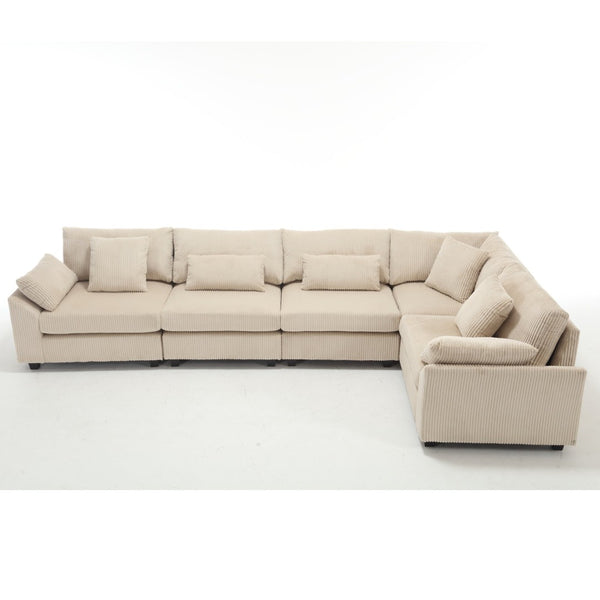 English Elm {New} Oversized Modular Sectional Sofa - Cozy Beige Corduroy, Convertible Design For Stylish Living Spaces W2325S00014-GIGA