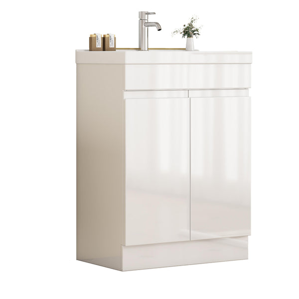 English Elm 24-Inch Bathroom Vanity With Integrated Sink & Mirror, Modern Handle-Free Design, Soft-Close Doors & Storage W3151S00057