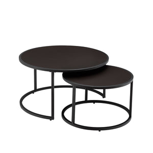 English Elm Modern Faux Leather Nesting Round Coffee Table Set with Gold Metal Base, Stylish Versatile Accent Tables for Living Room (Set of 2) Dark Brown W2186P340496