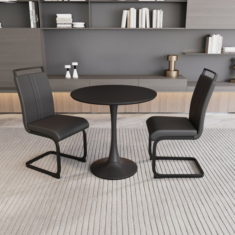 English Elm 31.5 Inch Round Tulip Pedestal Dining Set Matte Black Mdf Table with Two Pu Chairs W2189S00837