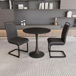 English Elm 31.5 Inch Round Tulip Pedestal Dining Set Matte Black Mdf Table with Two Pu Chairs W2189S00837