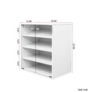 English Elm Shoe Display Case with RGB LED Remote, Tempered Glass Stackable Organizer for Sneakers Showcase White W331P242611
